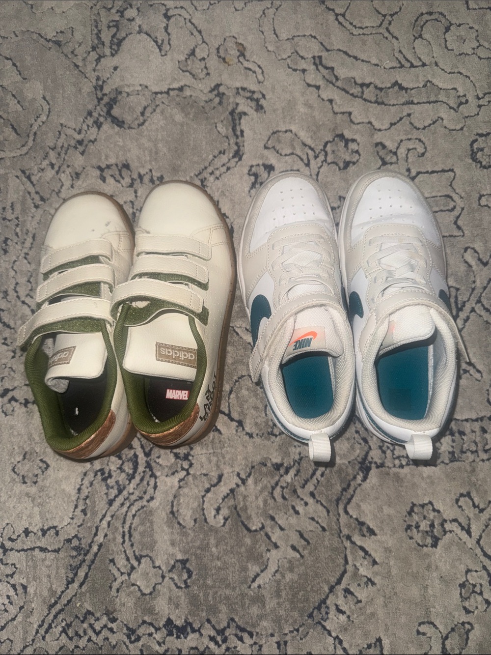 Lot 2 Nike/ adidas Kids White Sneakers with Teal Accents, groot marvel adidas